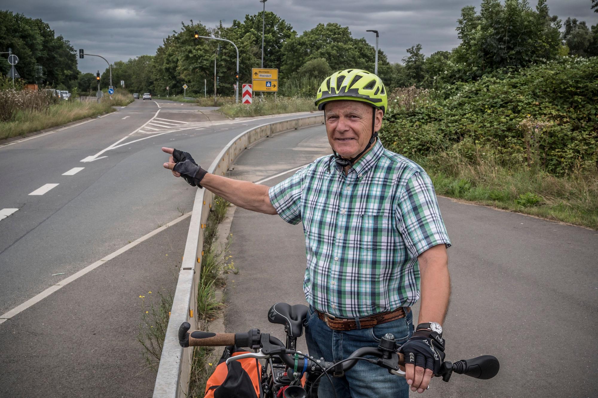 Der halbe Westring bietet sich für einen Abschnitt der Rad-Route nach Monheim an, findet der ADFC-Vorsitzende Kurt Krefft. Foto: Ralf Krieger