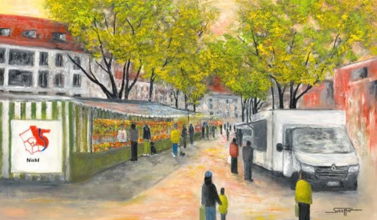 Malerei von Wolfgang Schieffer zum Wochenmarkt in Niehl