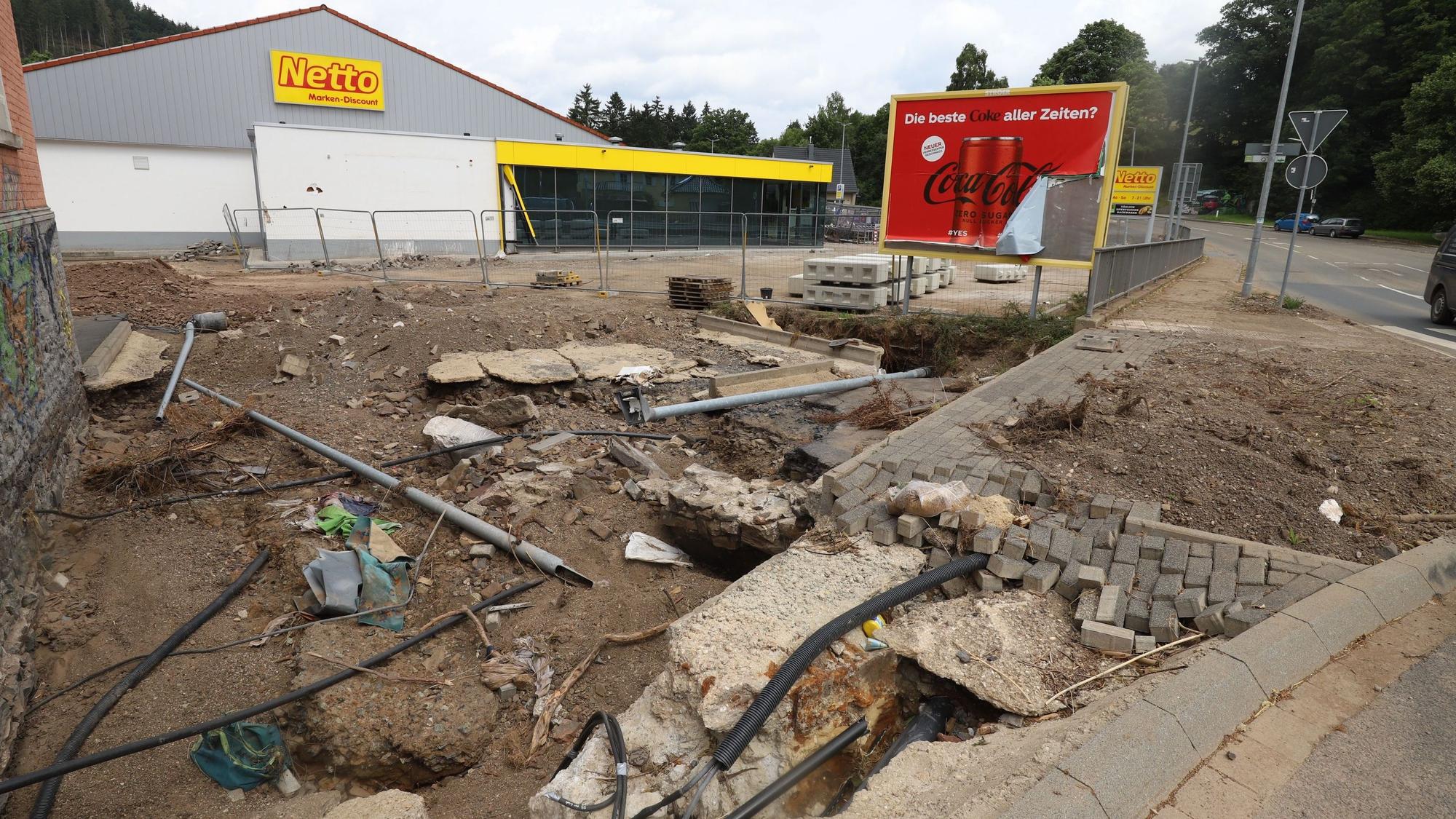 Das Bild zeigt Schäden nach der Flutkatastrophe vom Juli 2021 in Hellenthal-Blumenthal.