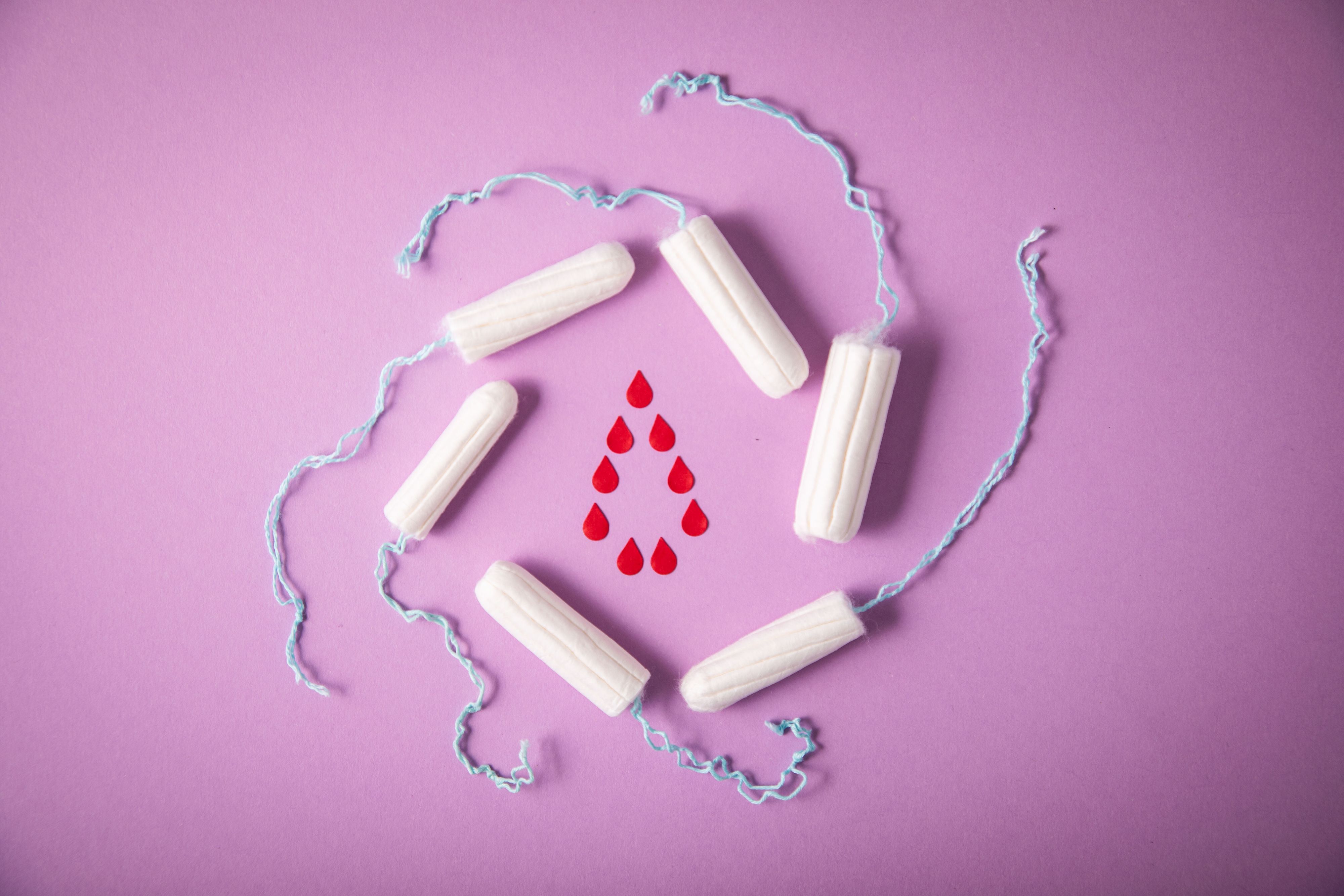 Sechs Tampons liegen in einem Kreis. Kostenfreie Menstruationsartikel stehen künftig in städtischen Gebäuden, Schwimmbädern und der Stadtteilbibliothek Rodenkirchen bereit. (Archivbild)