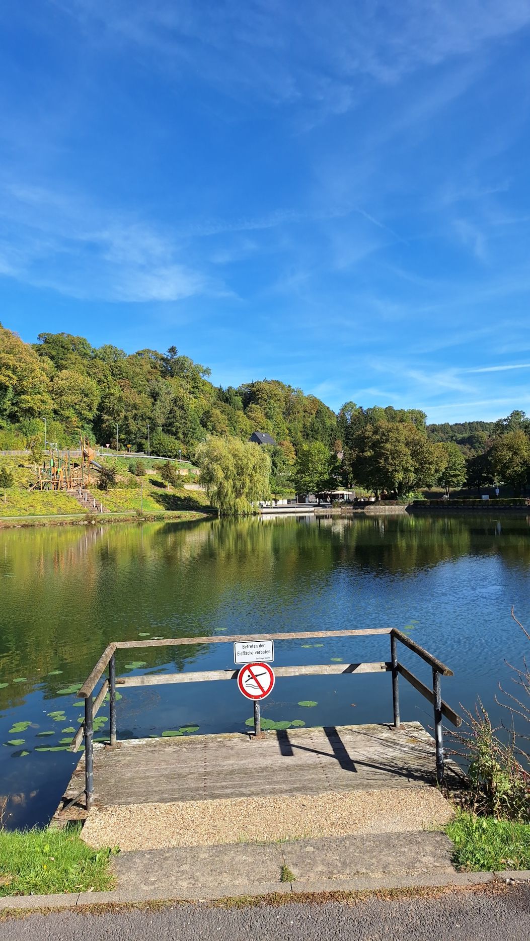 Auf dem Bild ist der alte Bootsanlager am Weiher in Blankenheim zu sehen.