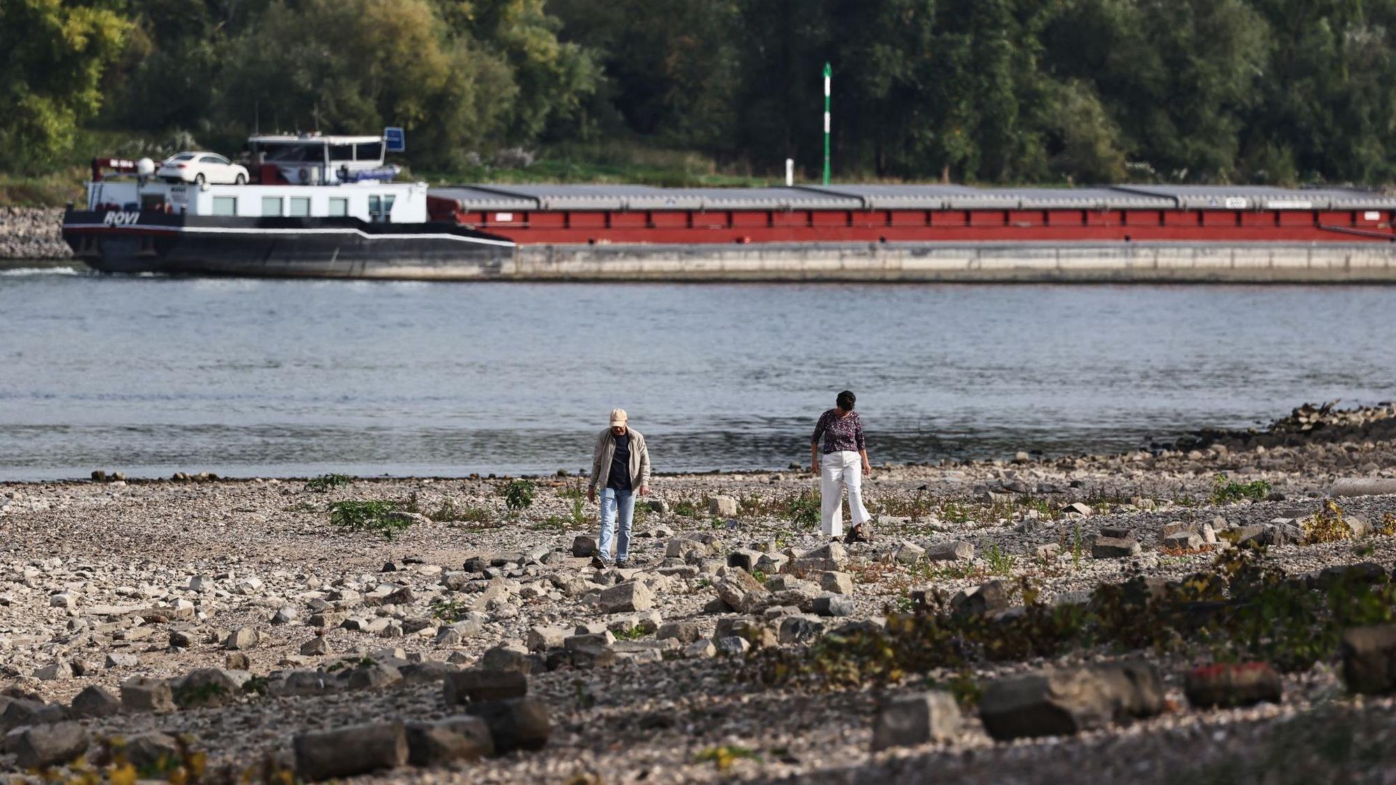 Niedrigwasser am Rhein in Köln