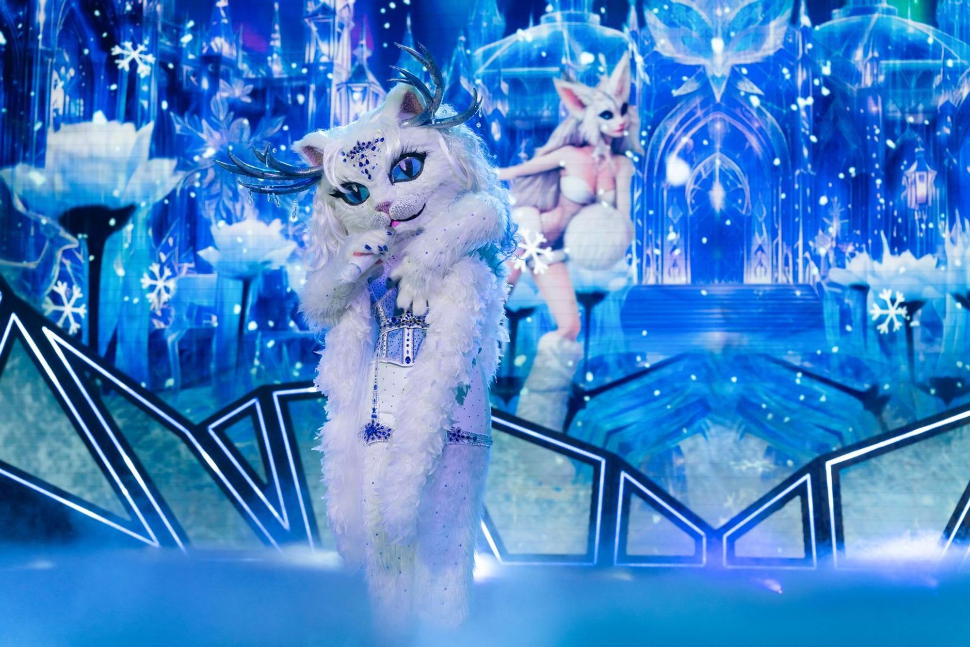 Yeti Cat begeisterte mit vielen Reizen und einer fantastischen Stimme. Wer im Kostüm steckt, scheint ein großes Geheimnis - das frühestens im Halbfinale gelüftet wird. (Bild: Joyn/Michael Kötschau)