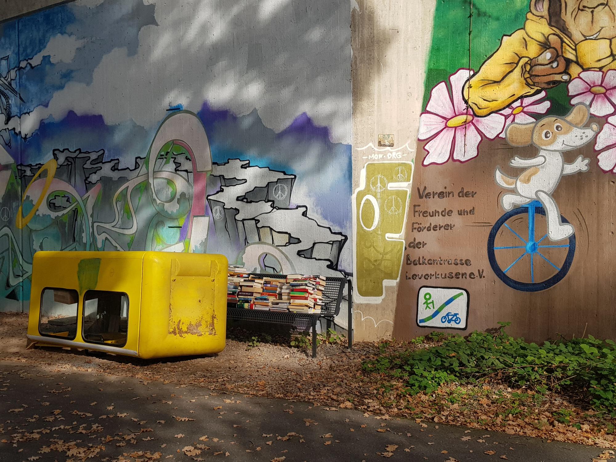 Der umgestürzte Büchercontainer an der Balkantrasse
