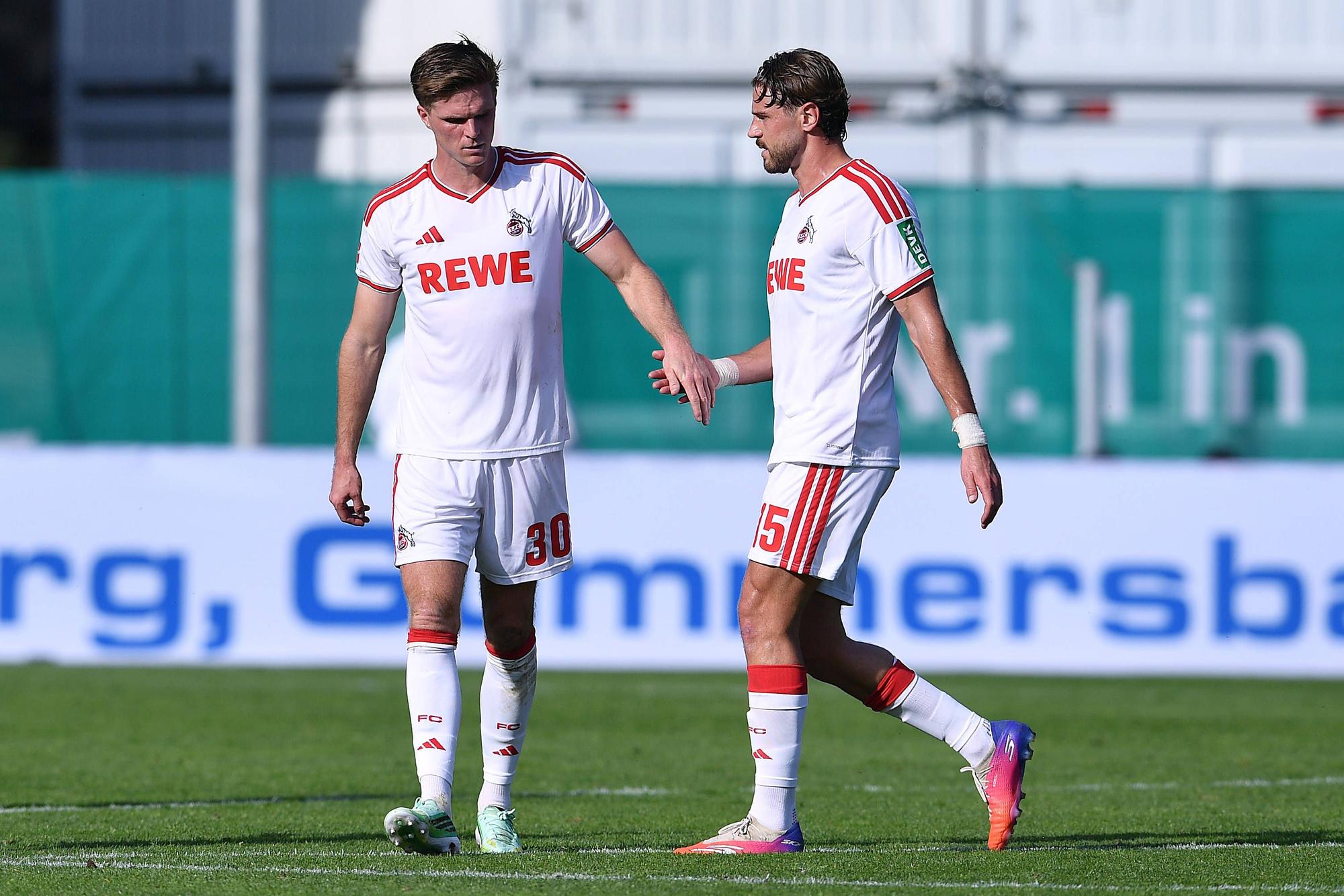 Fußball Testspiel FC Viktoria Köln - 1. FC Köln am 03.10.2026 im Sportpark Höhenberg in Köln Torjubel zum 2:2 durch Marius Bülter Köln , links - Imad Rondic Köln , rechts *** Soccer friendly match: FC Viktoria Köln vs. 1. FC Köln on October 3, 2026, at Sportpark Höhenberg in Cologne. Celebrating the 2-2 goal by Marius Bülter Cologne, with Imad Rondic Cologne on the left and on the right xRx