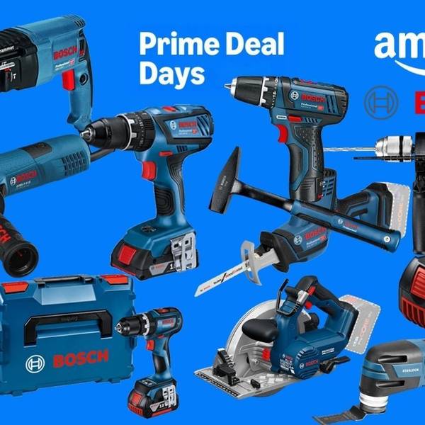 Bosch Professional Werkzeuge vor blauem Hintergrund.