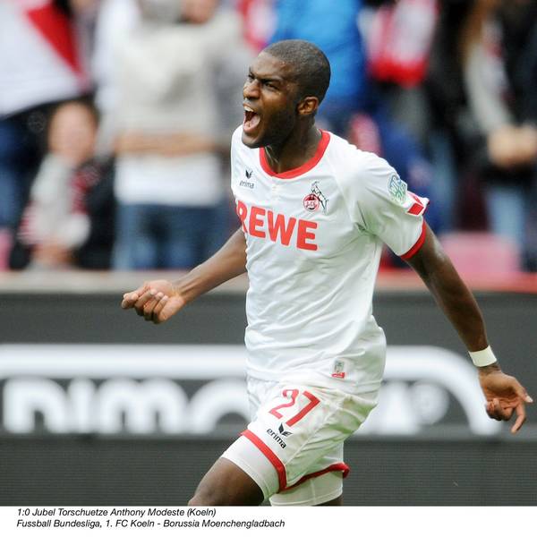 1:0 Jubel Torschuetze Anthony Modeste (Koeln)
Fussball Bundesliga, 1. FC Koeln - Borussia Moenchengladbach