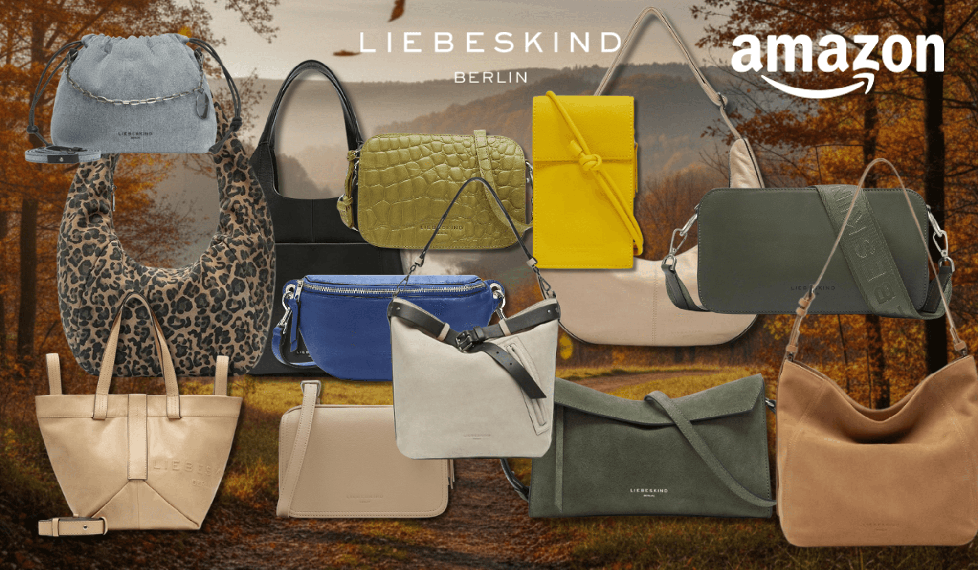 Liebeskind Berlin Taschen vor blauem Hintergrund.