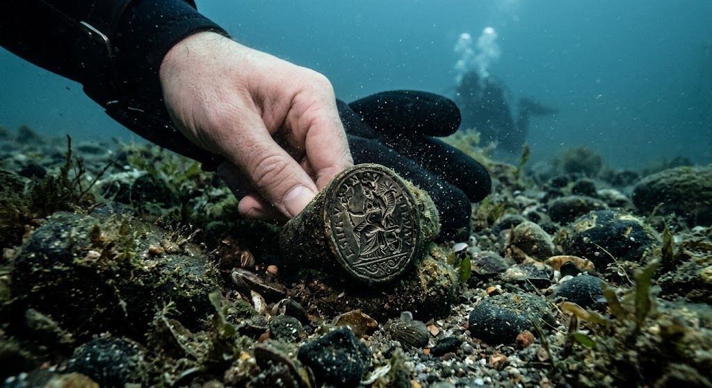Taucher mit Ring im Meer.