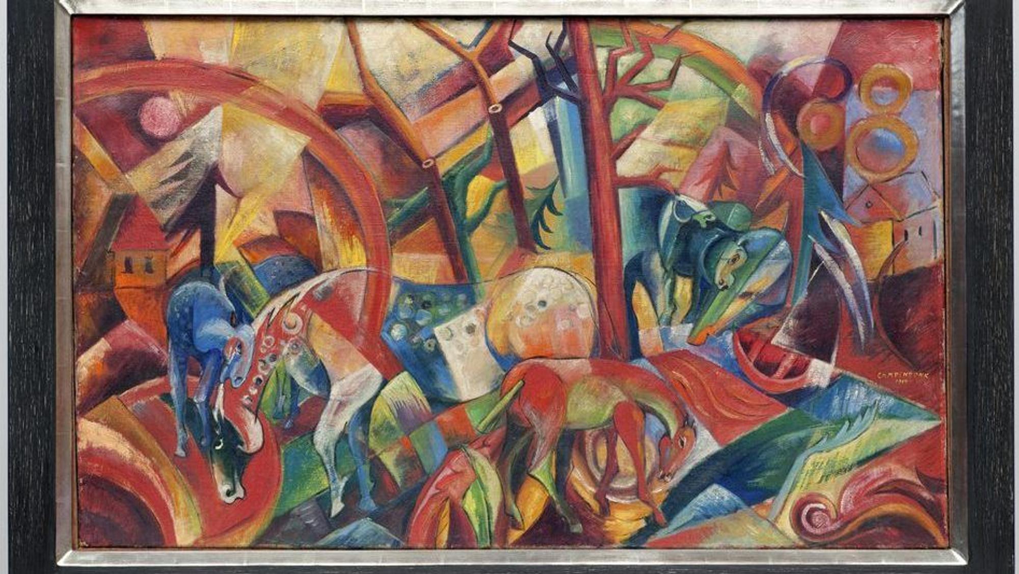 Das undatierte Handout zeigt das Bild „Rotes Bild mit Pferden“ des rheinischen Expressionisten Heinrich Campendonk. Einer der größten Kunstfälscherskandale der deutschen Nachkriegsgeschichte kommt wieder vor Gericht. (Archivbild)