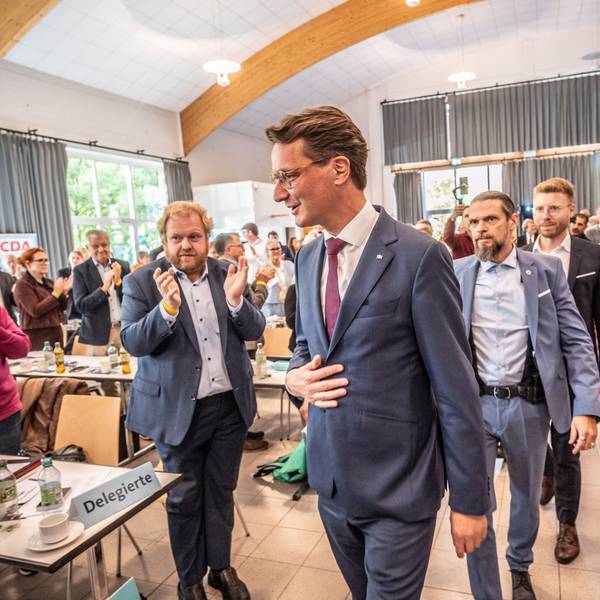 CDA-Landesdeligiertenkonferenz Bürgerhalle Wiesdorf mit Dennis Radtke, Hendrik Wüst und Daniel Scheen-Pauls, Bild: Ralf Krieger