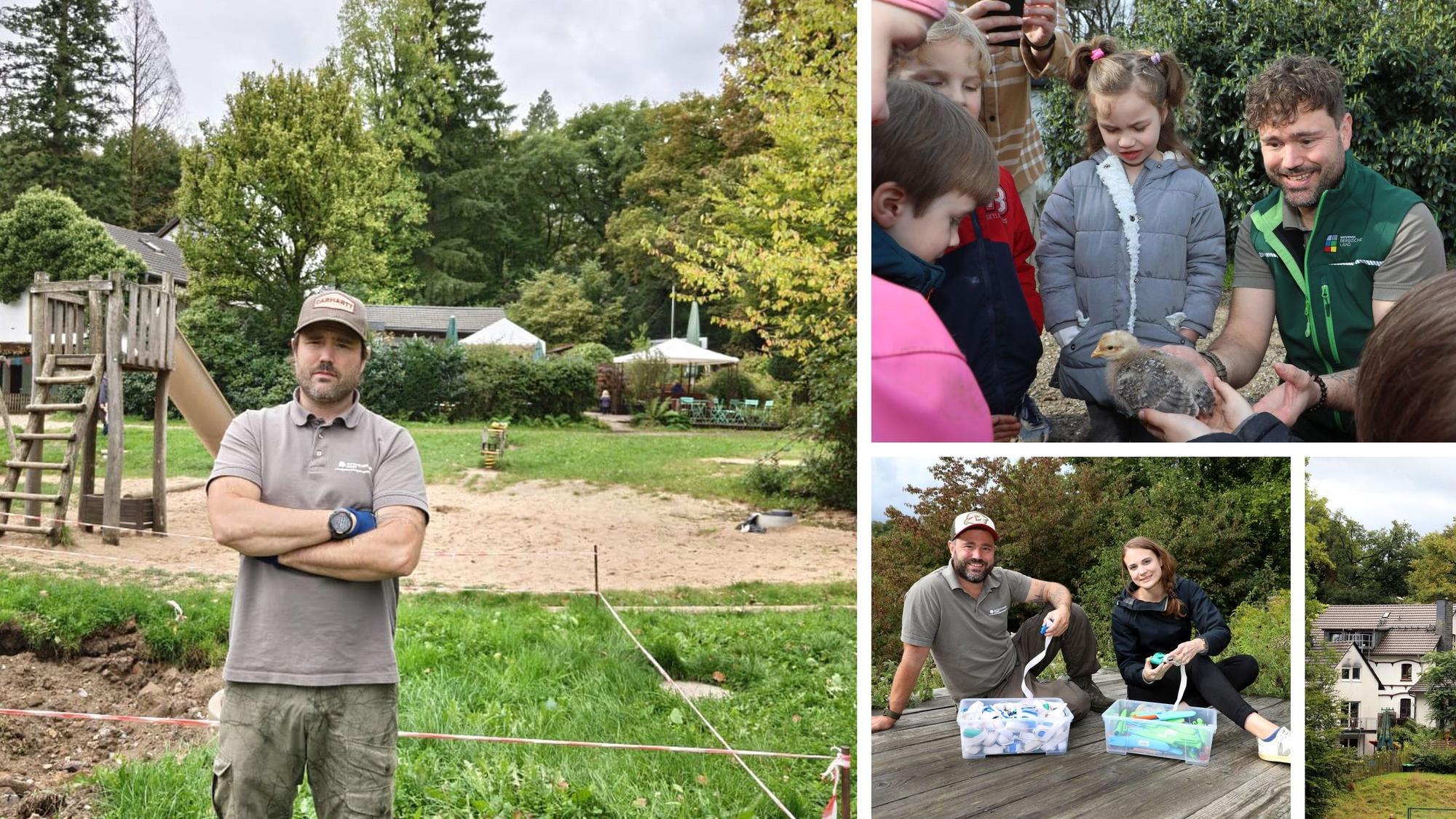 Benjamin Stapf, der Pächter des Naturfreundehauses Haus Hardt in Bergisch Gladbach, steht neben der sanierungsbedürftigen Kläranlage von Haus Hardt.