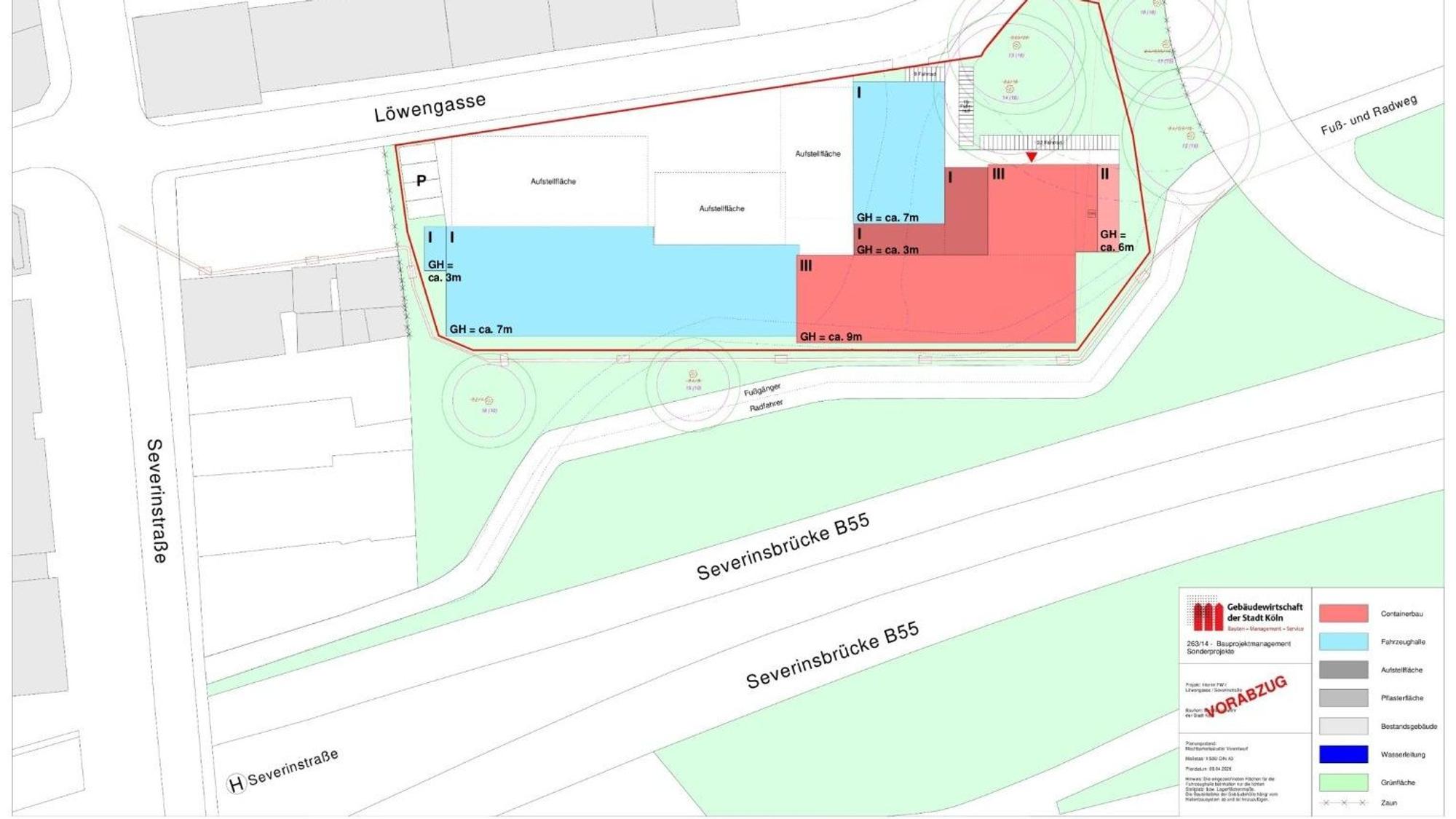 Diese Grafik eines Entwurfs zeigt, wo die Container zu welchem Zweck stehen.