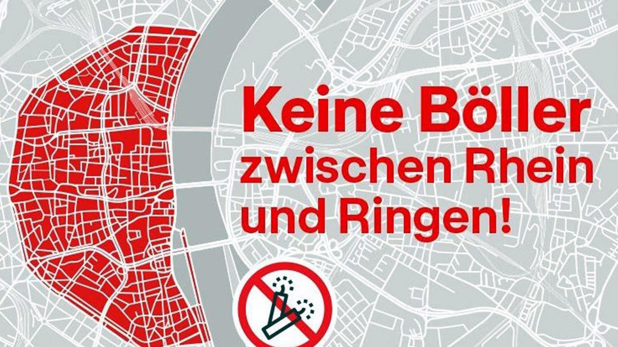 Die Böllerverbotszone in der Kölner Innenstadt zwischen Rhein und Ringen