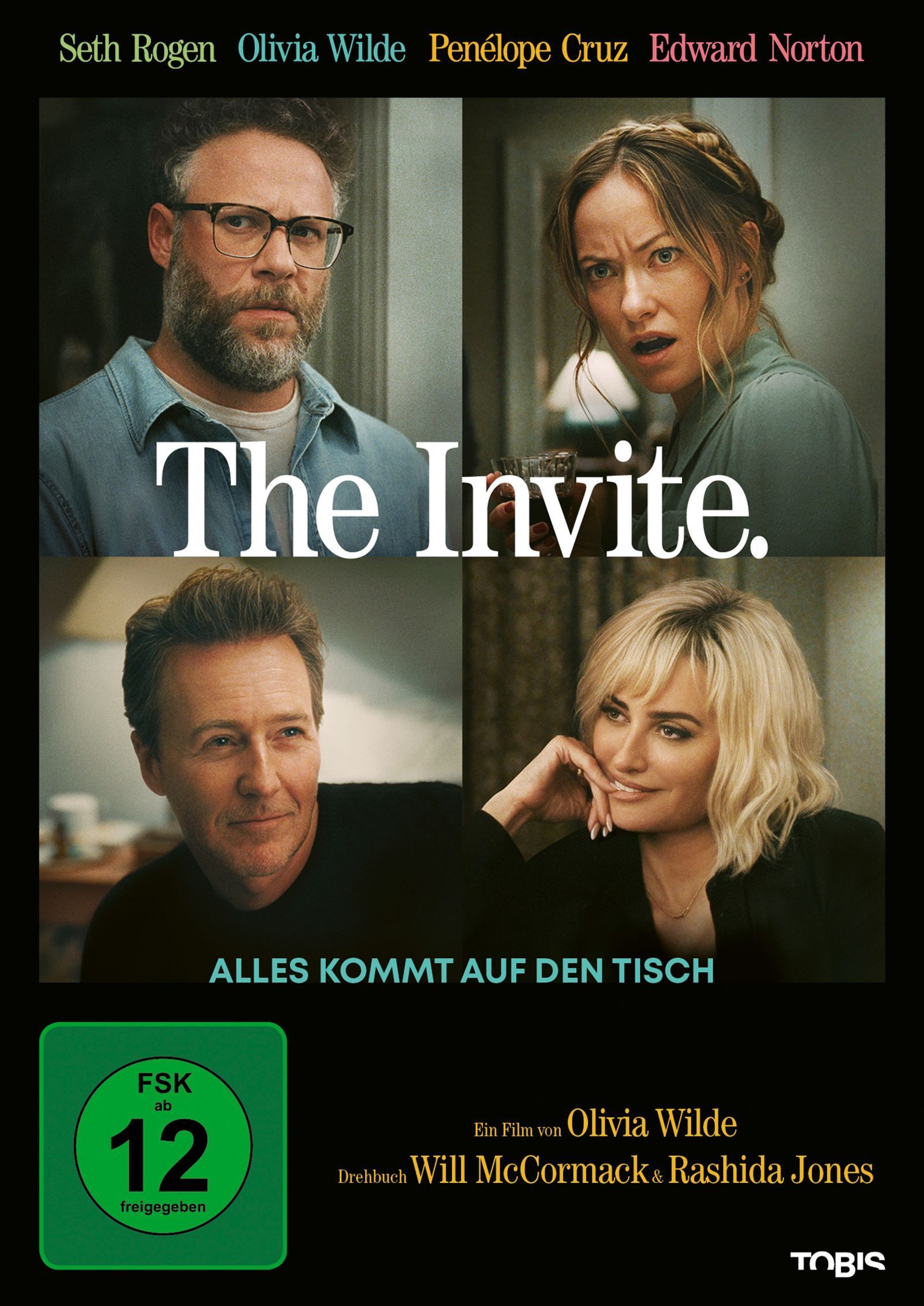 Mit Seth Rogen (oben links), Olivia Wilde (oben rechts), Penélope Cruz und Edward Norton in den Hauptrollen ist „The Invite“ erstklassig besetzt. (Bild: Leonine/Tobis Film)