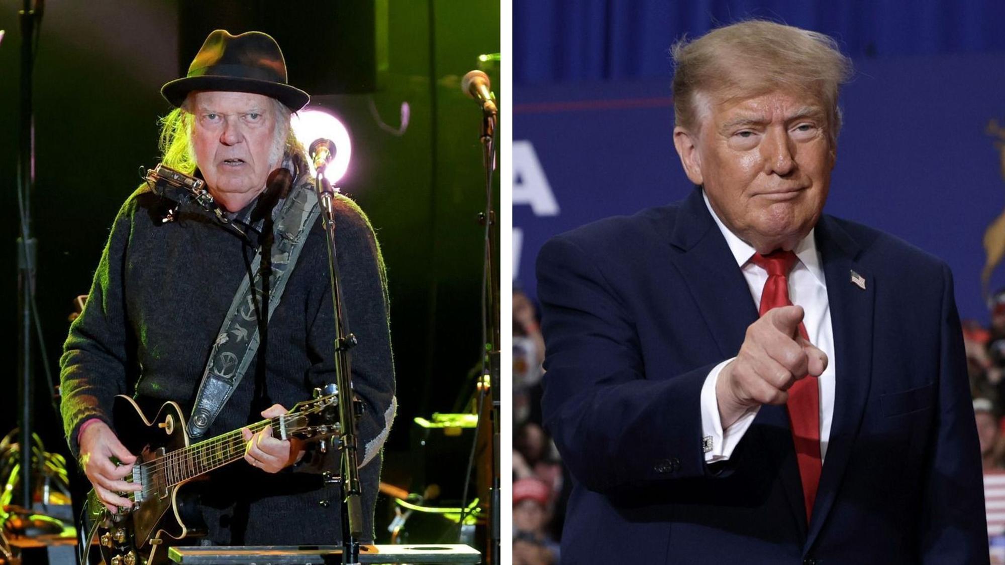 Neil Young (links) hat Klage gegen das Wahlkampfkomitee von US-Präsident Donald Trump eingereicht. (Bild: Getty Images / Winter / Wong (Collage))