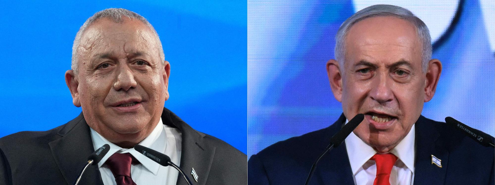 Die Parteien von Gadi Eisenkot (L) und Benjamin Netanyahu liefern sich bei der Parlamentswahl ein Kopf-an-Kopf-Rennen.