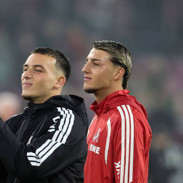 DFB Pokal 2. Runde, 1. FC Köln vs. Union Berlin, 27.10.2026, 20.45 Uhr, nach dem Spiel vor der Südtribüne, von links: Said und Malek El Mala (1. FC Köln), Bild: Herbert Bucco