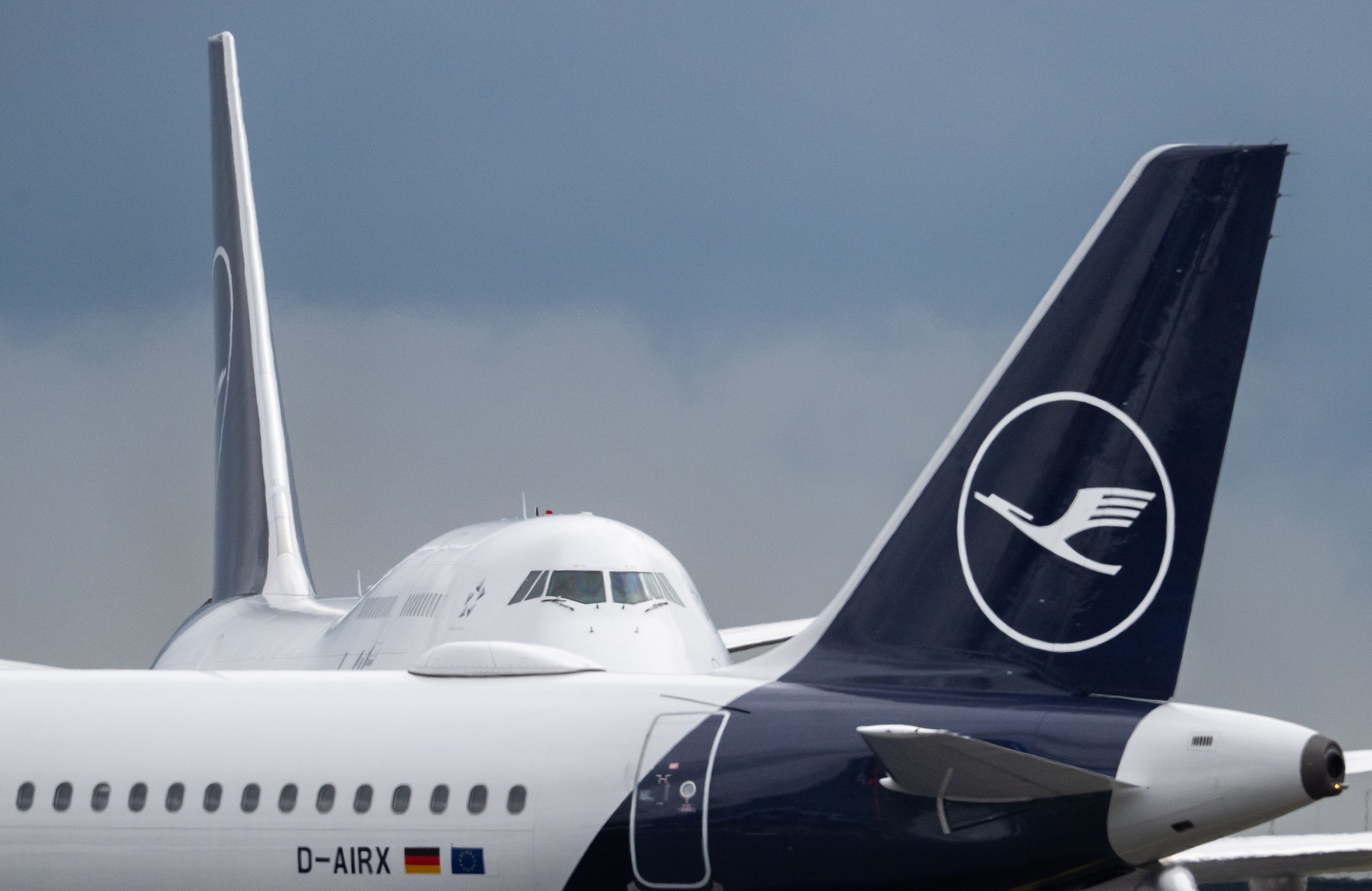 Maschinen der Lufthansa stehen auf dem Frankfurter Flughafen.