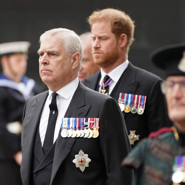 Prinz Andrew und Prinz Harry mit vielen Orden auf der Brust.