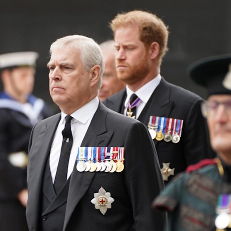 Prinz Andrew und Prinz Harry mit vielen Orden auf der Brust.