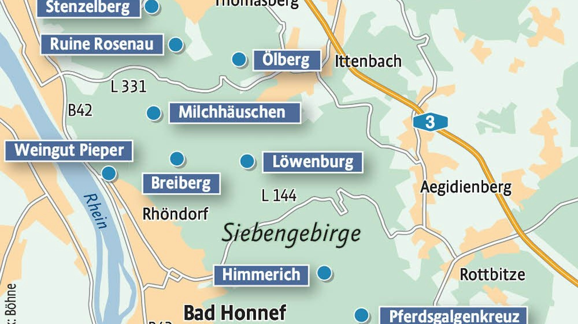 Kartengrafik zu den Ausflugsorten.