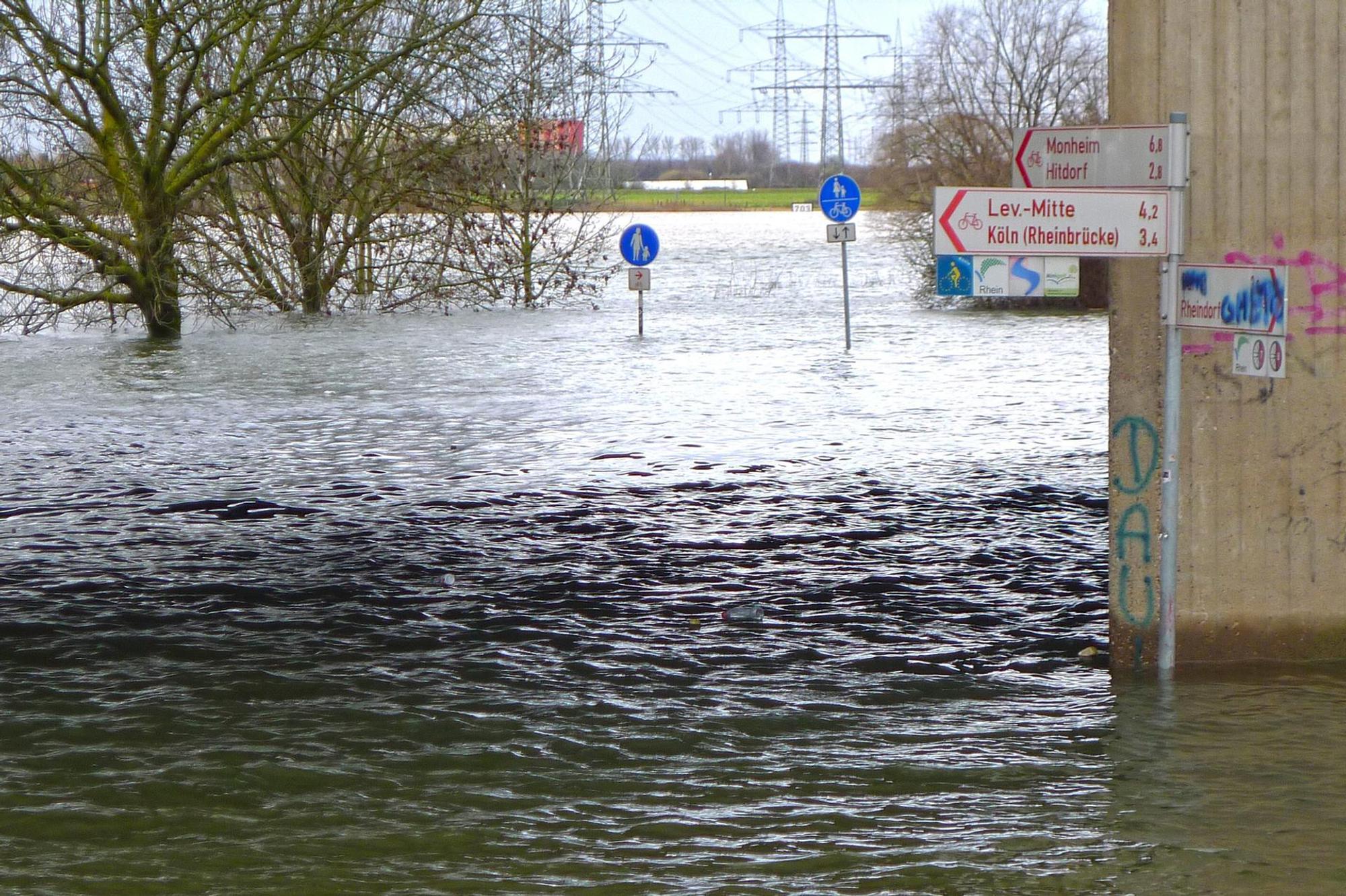 Rhein Hochwasser in Leverkusen