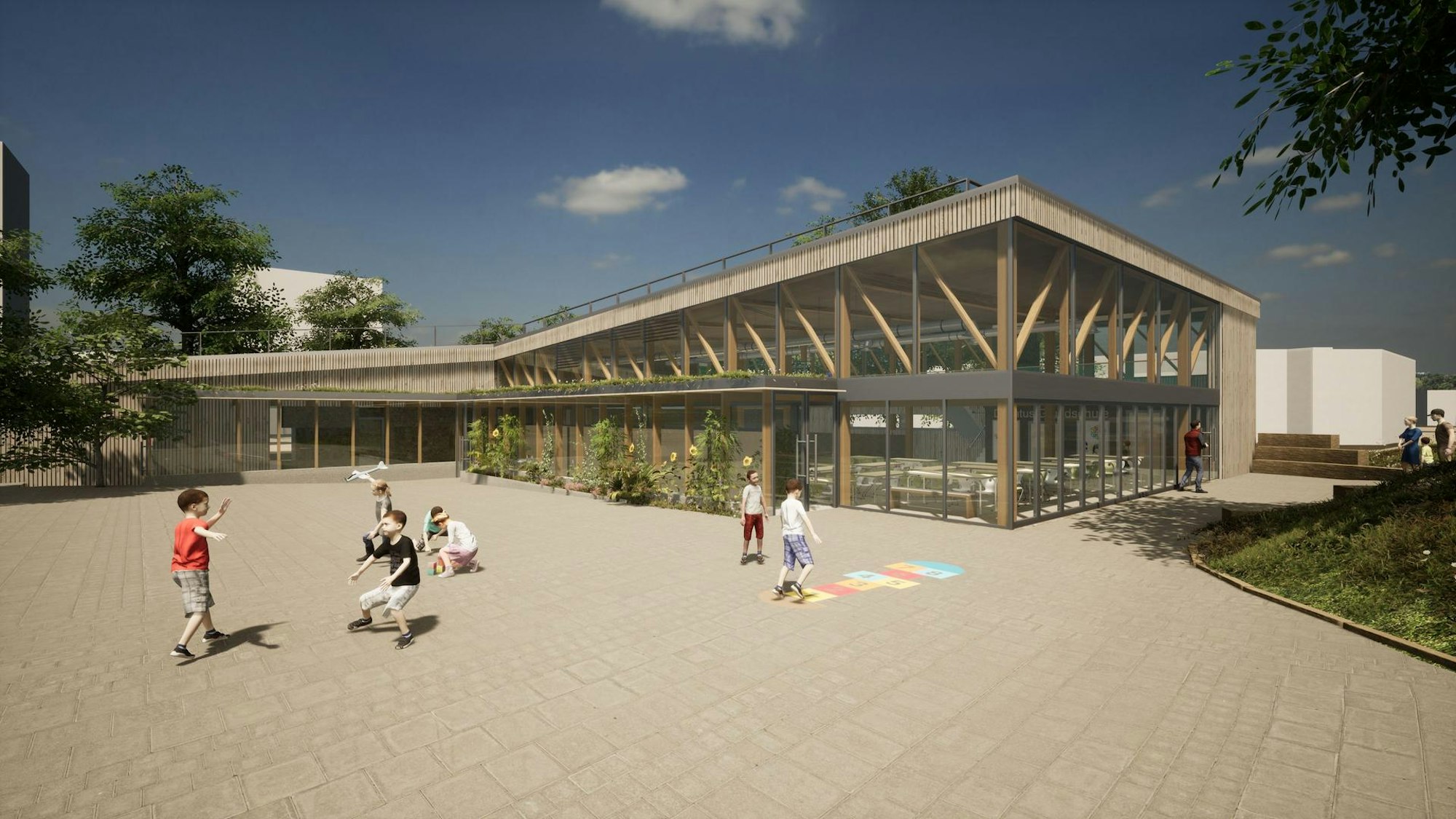 Schulhofperspektive Mensa