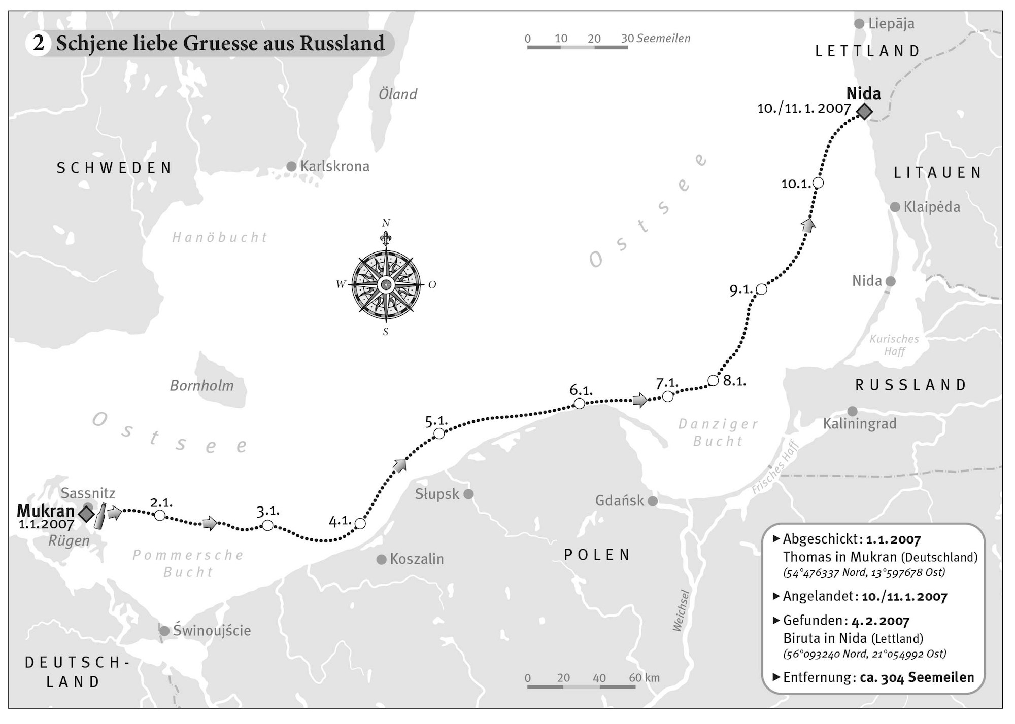 Seekarte-Driftweg-Flaschenpost