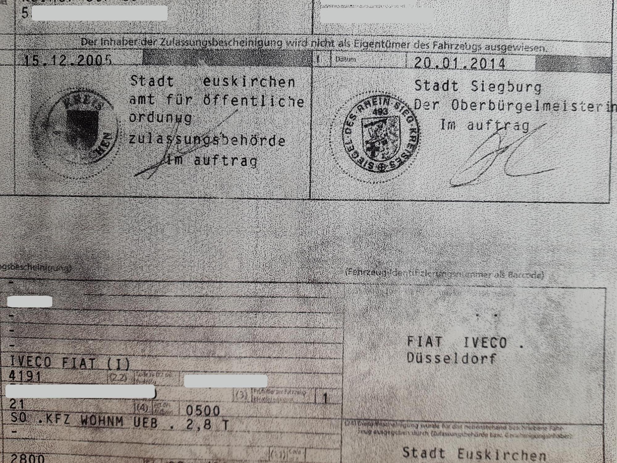 Gefälschte Zulassungsbescheinigung