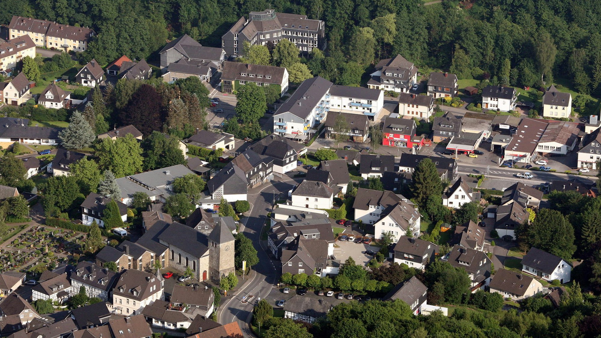 Der Ortskern von Kürten aus der Vogelperspektive.