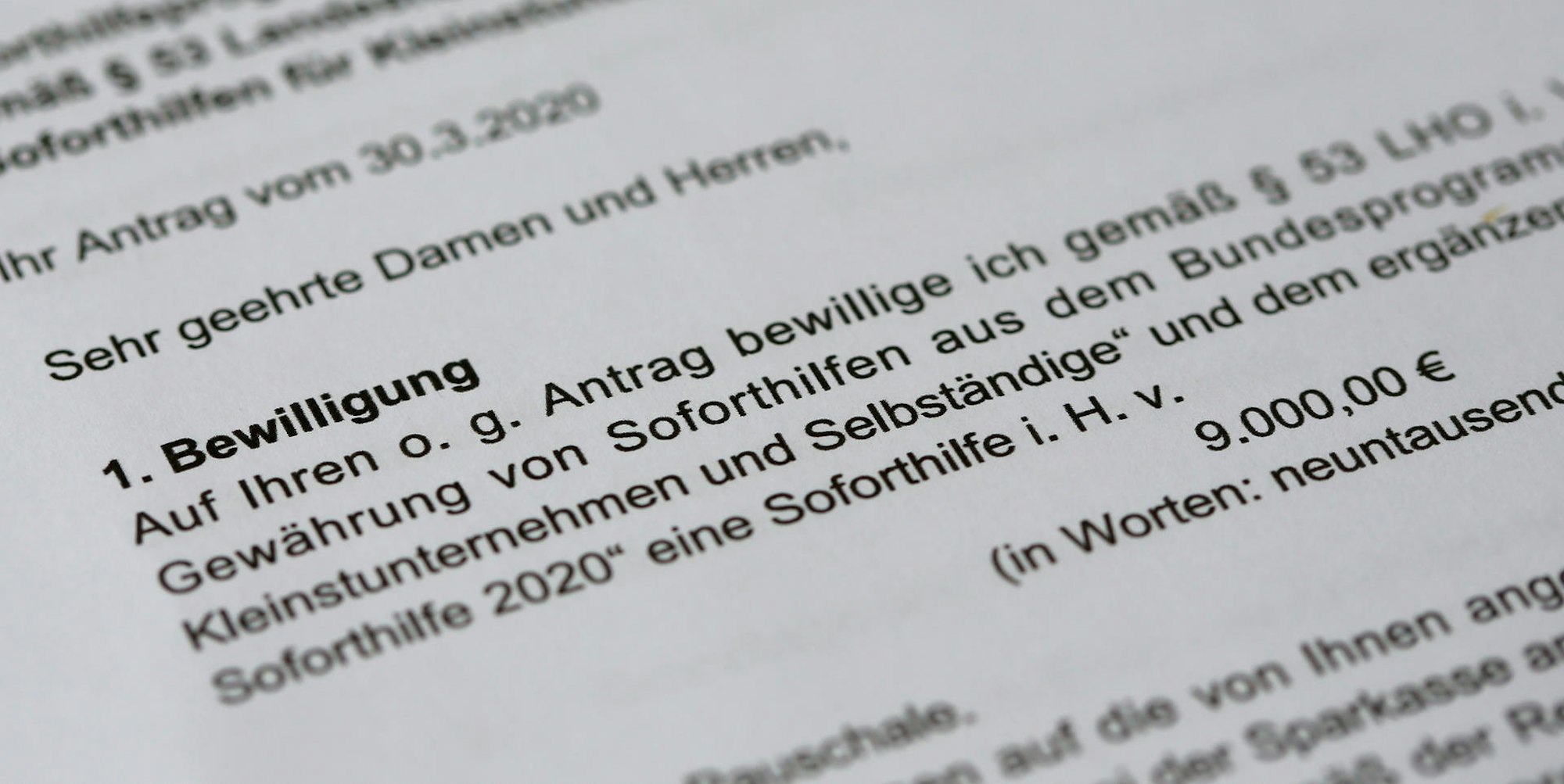 Soforthilfe Bewilligung