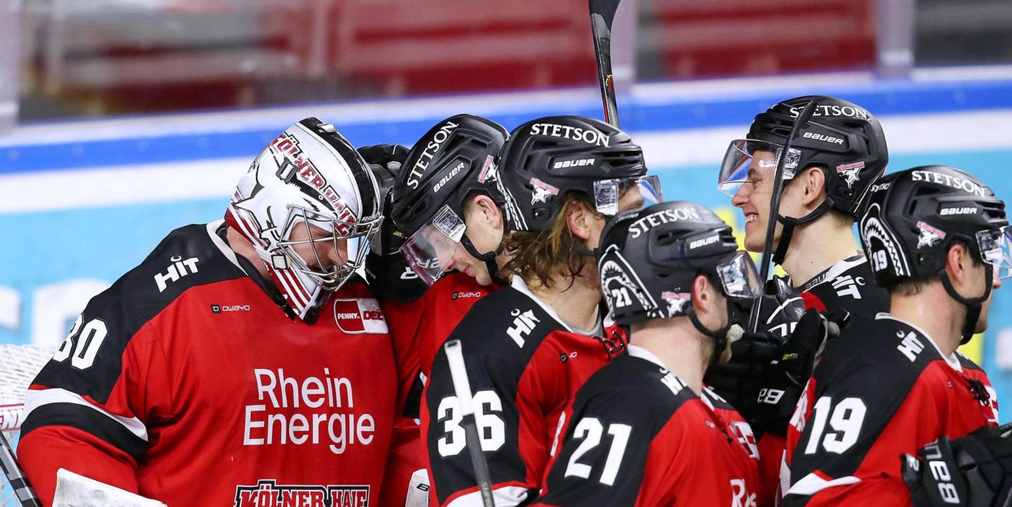 Haie danken Keeper nach dem Sieg