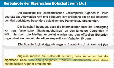 Silvesternacht DOkument Verbalnote Algerische Botschaft