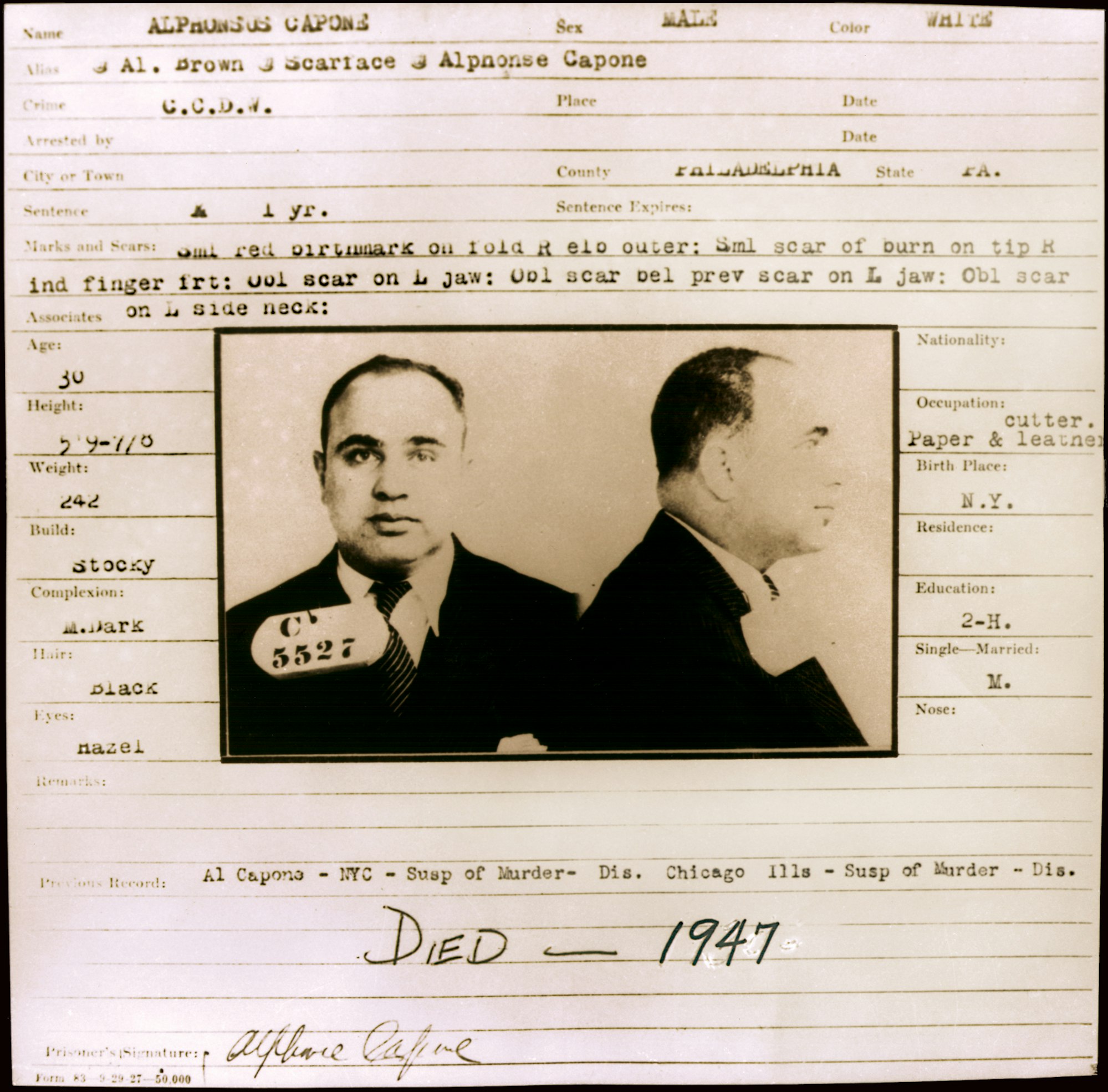 Identitätskarte von Al Capone