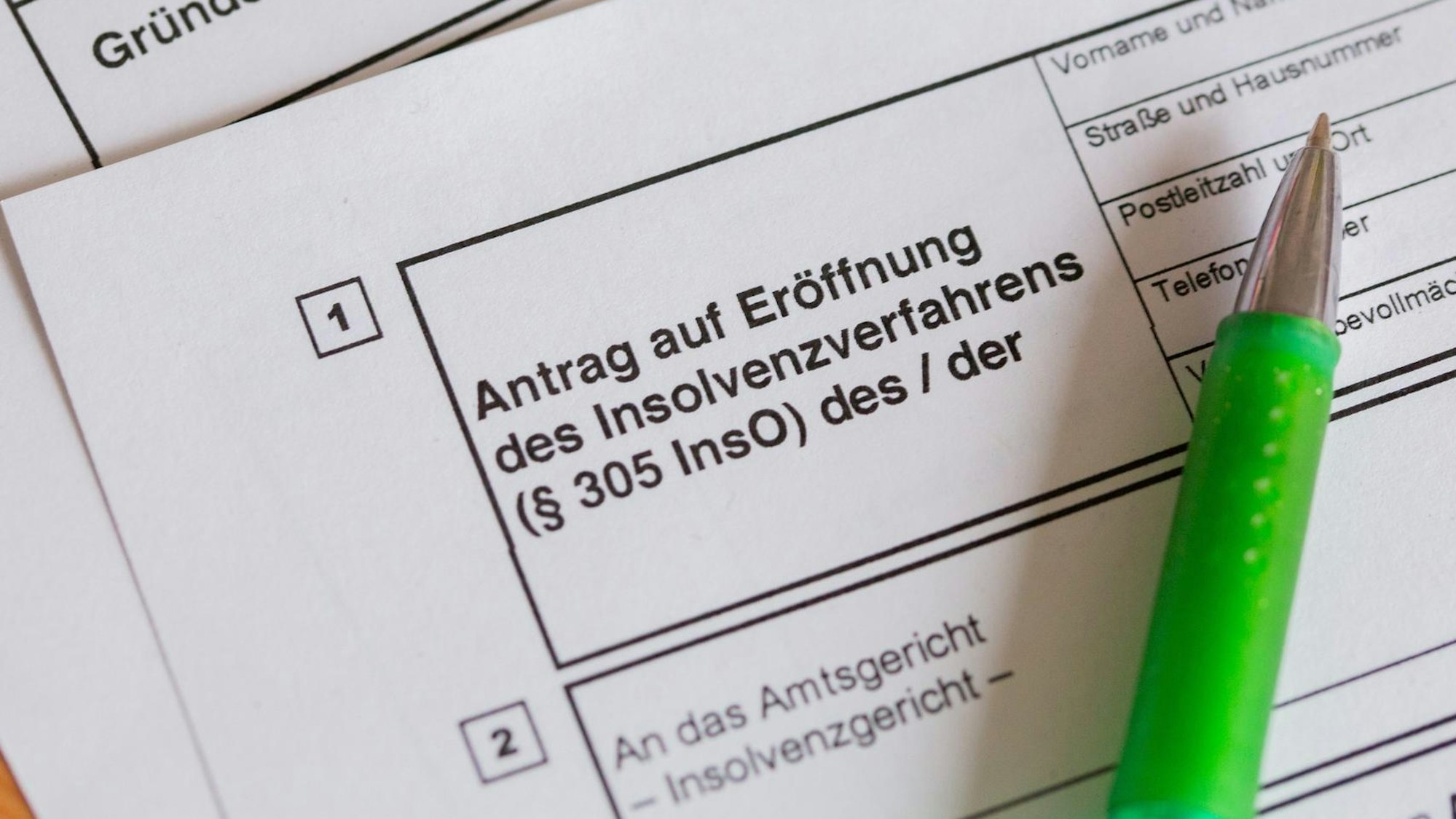 Ein Antragsformular auf Eröffnung eines Insolvenzverfahrens.
