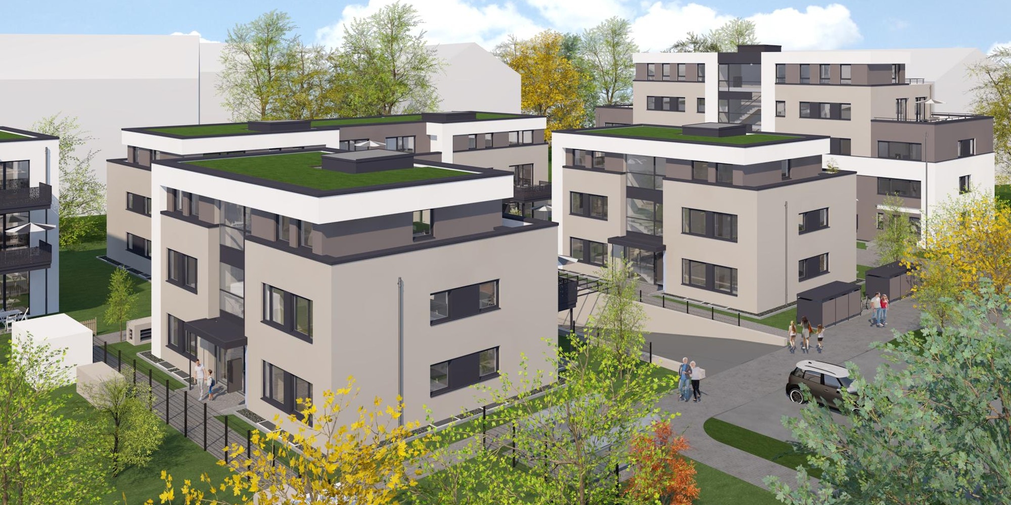 St.Monika - Perspektive Übersicht Häuser 2-5 - A