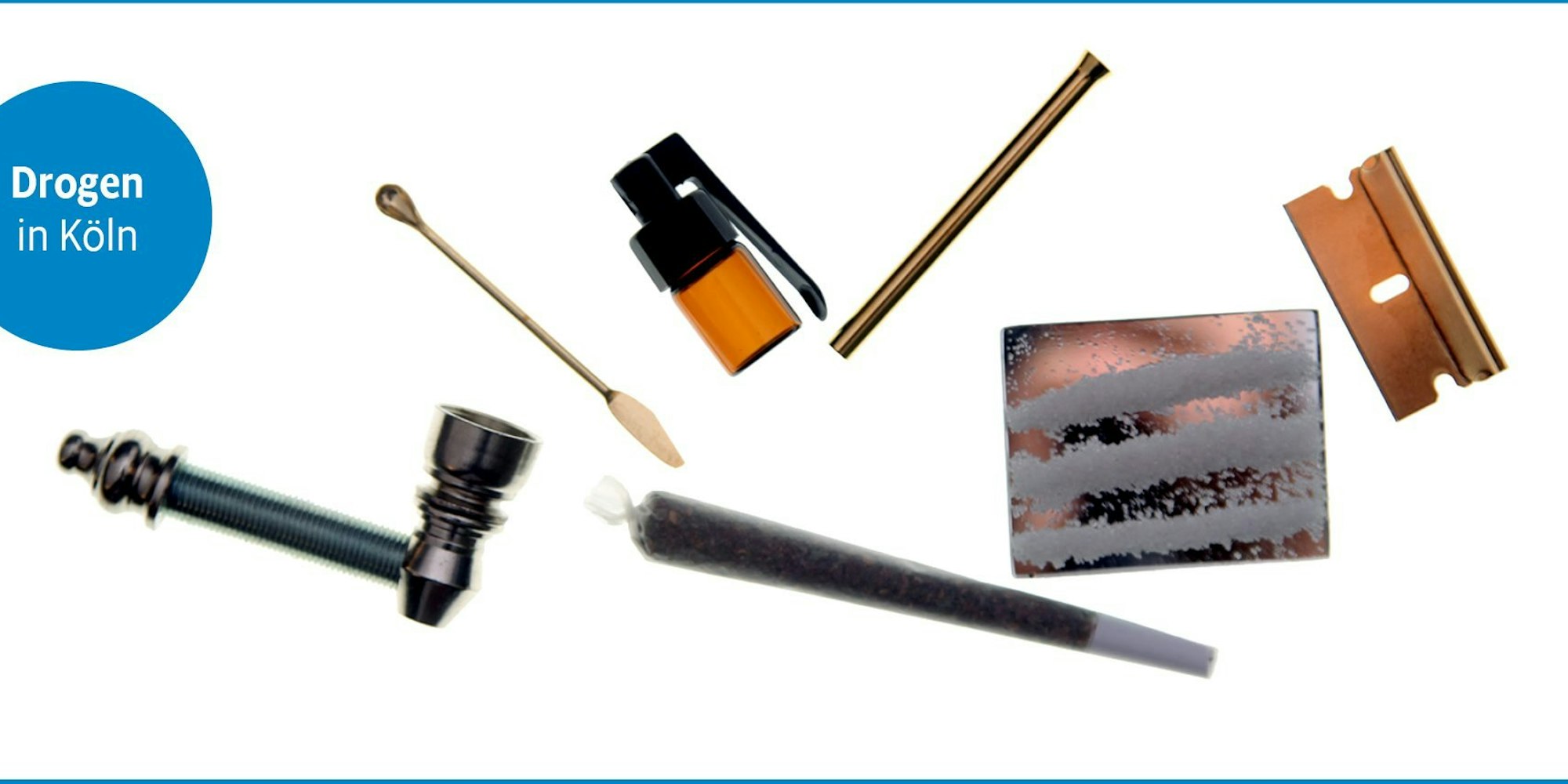 Utensilien zur Drogeneinnahme vor transparentem Hintergung