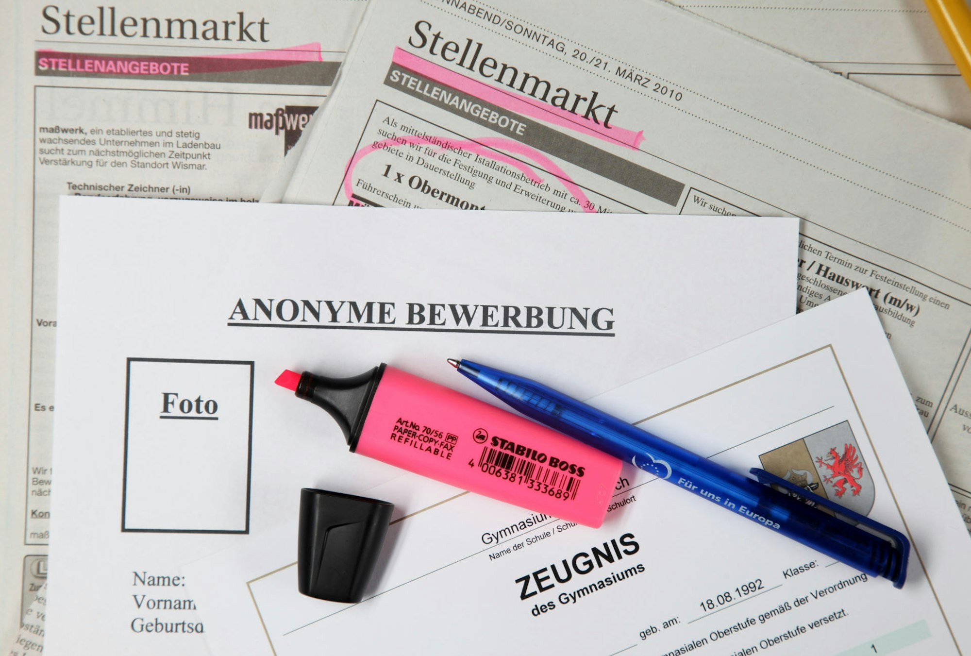 Bewerbung anonymisiert