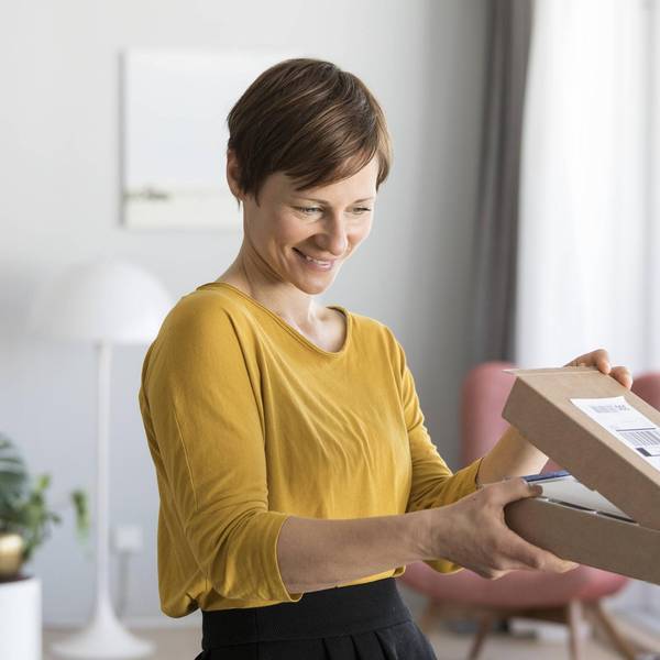 Frau_öffnet_Paket_Imago