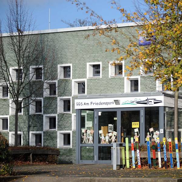 Blick auf den Haupteingang der Schule