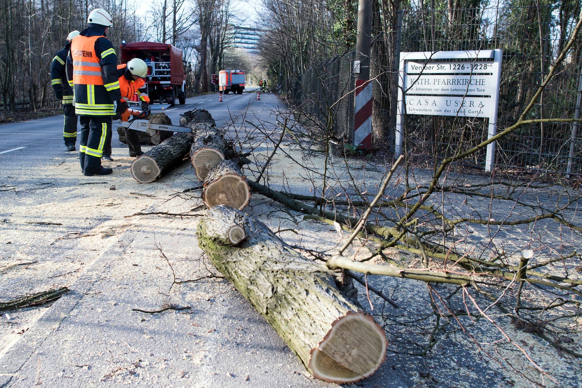 Feuerwehr Säge Baumstamm dpa