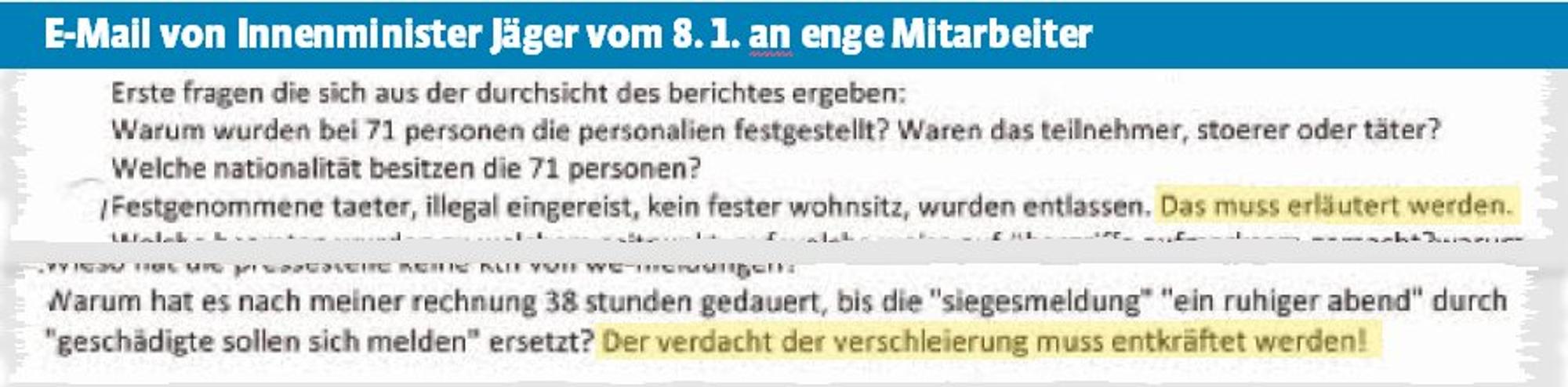 Silvesternacht Dokument Email Jäger