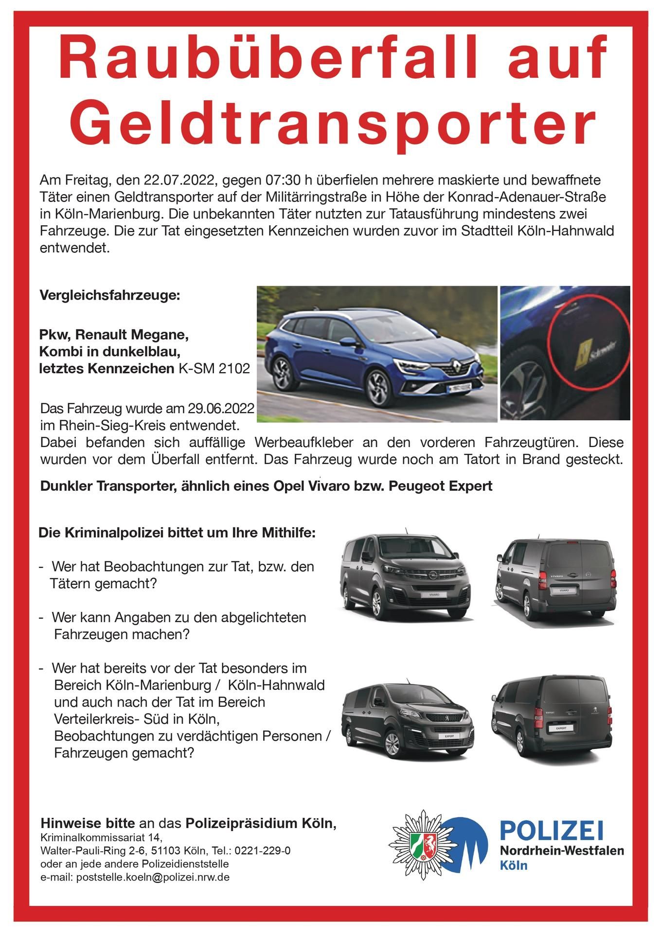 Fahndungsplakat Geldtransporter