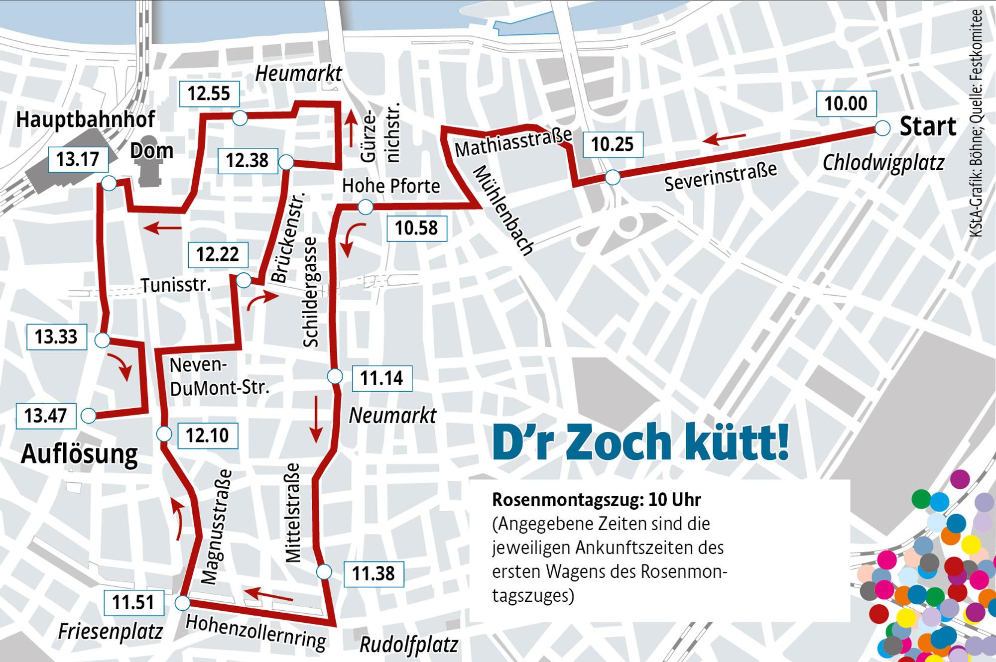 Rosenmontagszug 2020 Zugweg