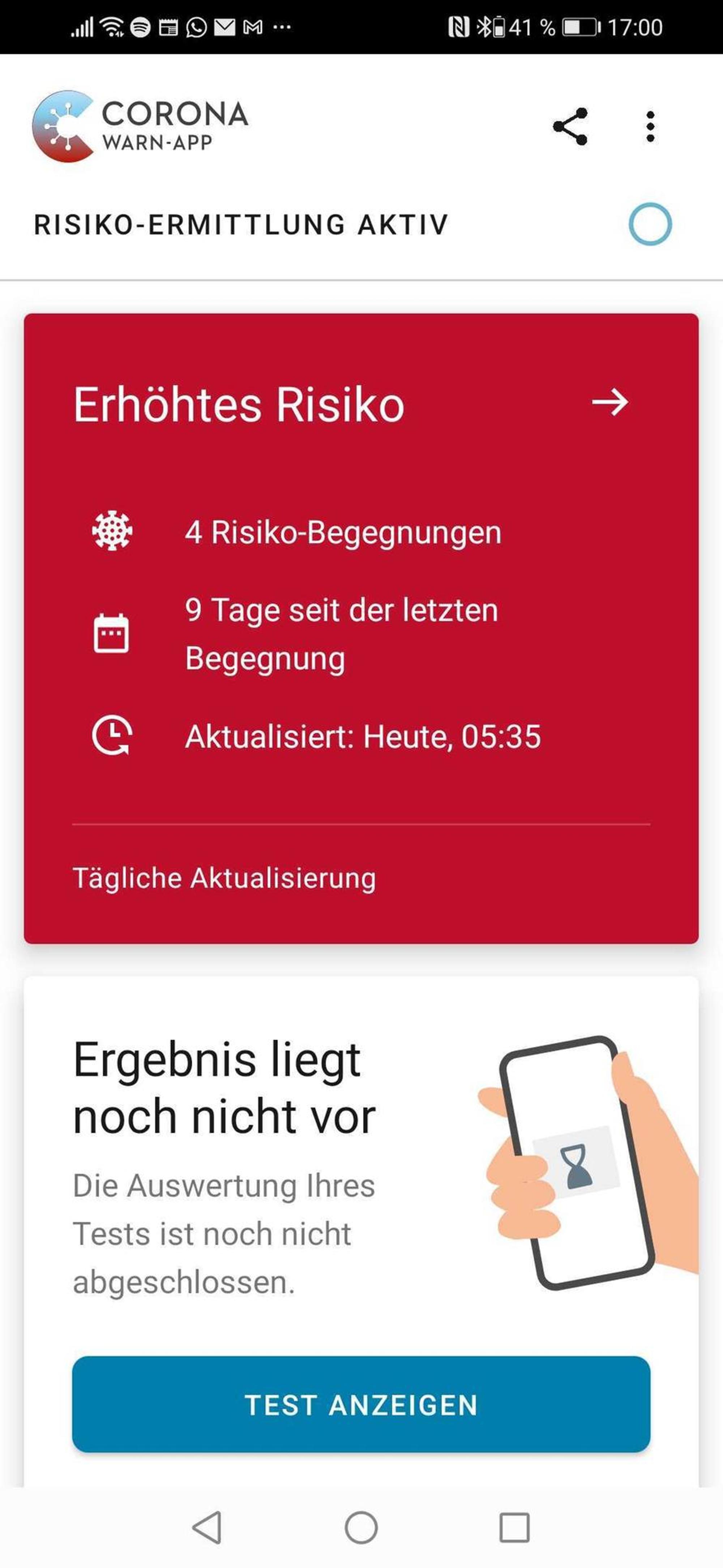 Screenshot rote Warnapp
