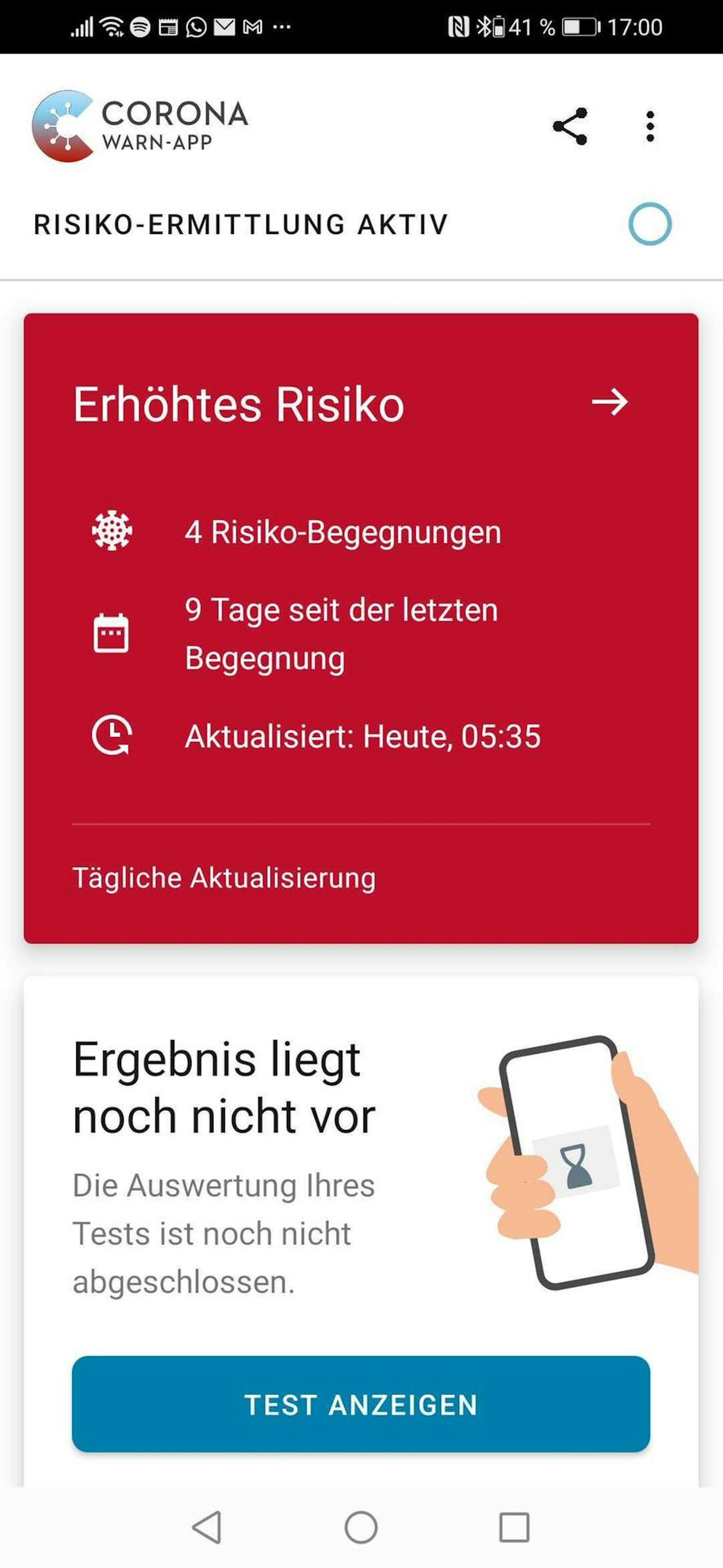 Screenshot rote Warnapp