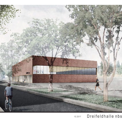 So soll die Dreifachsporthalle in der Neuen Bahnstadt Opladen einmal aussehen.