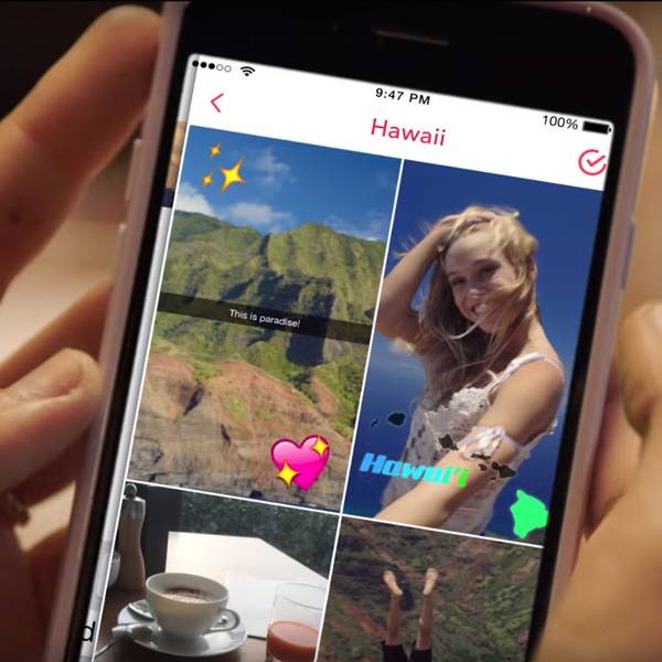 Eine Person hält ein Smartphone in der Hand, auf der die Snapchat-Funktion „Memories" geöffnet ist.