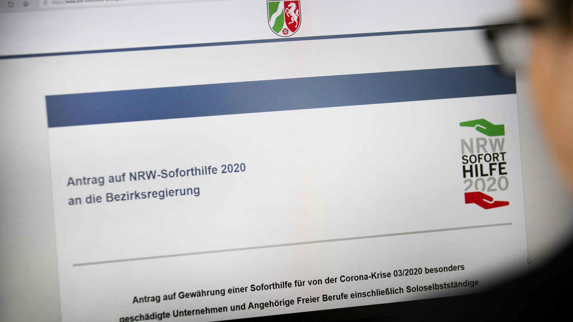 Eingabemaske am PC für die Beantragung einer Corona-Soforthilfe